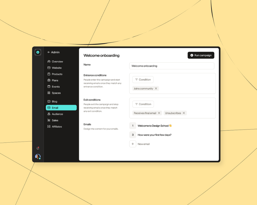 Illustration of Podia's email campaign feature, one of the top email marketing platforms for creators