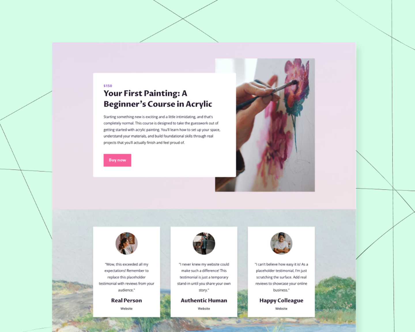 Illustration of an online course sales page built by a podia creator