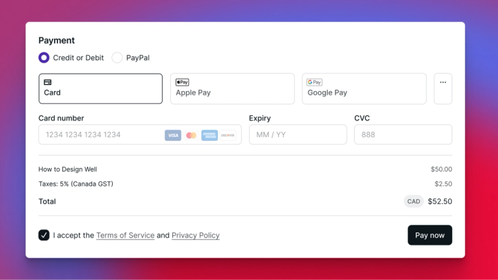 Illustration of a streamlined checkout flow with Apple Pay and Google Pay icons