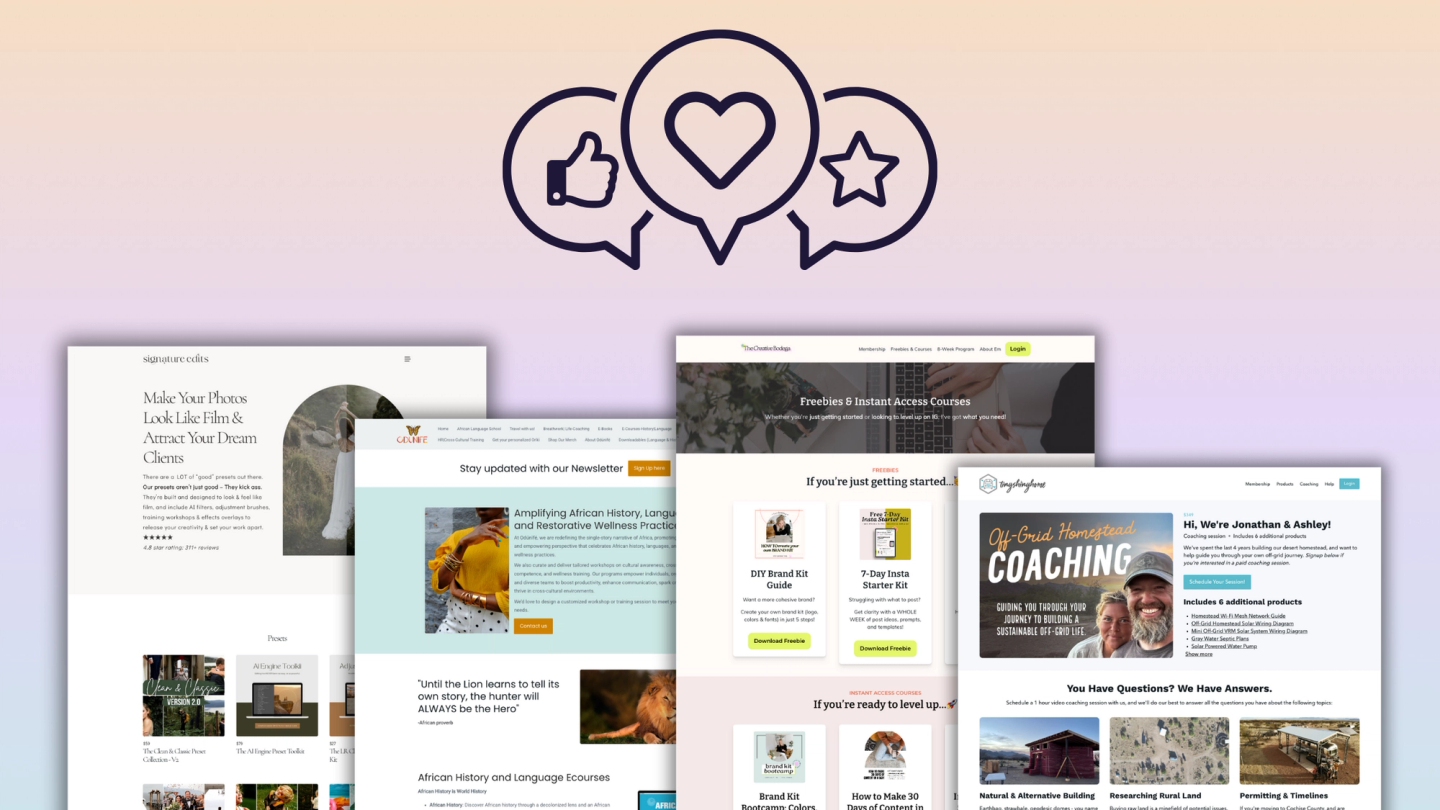 Illustration of social media icons and dollar signs flowing into a creator's digital products