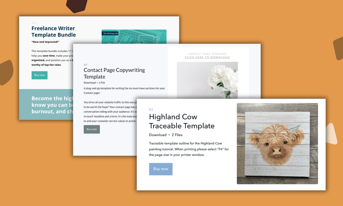 Illustration of profitable digital templates displayed on a designer's screen with price tags