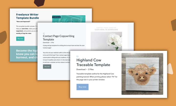 Illustration of profitable digital templates displayed on a designer's screen with price tags