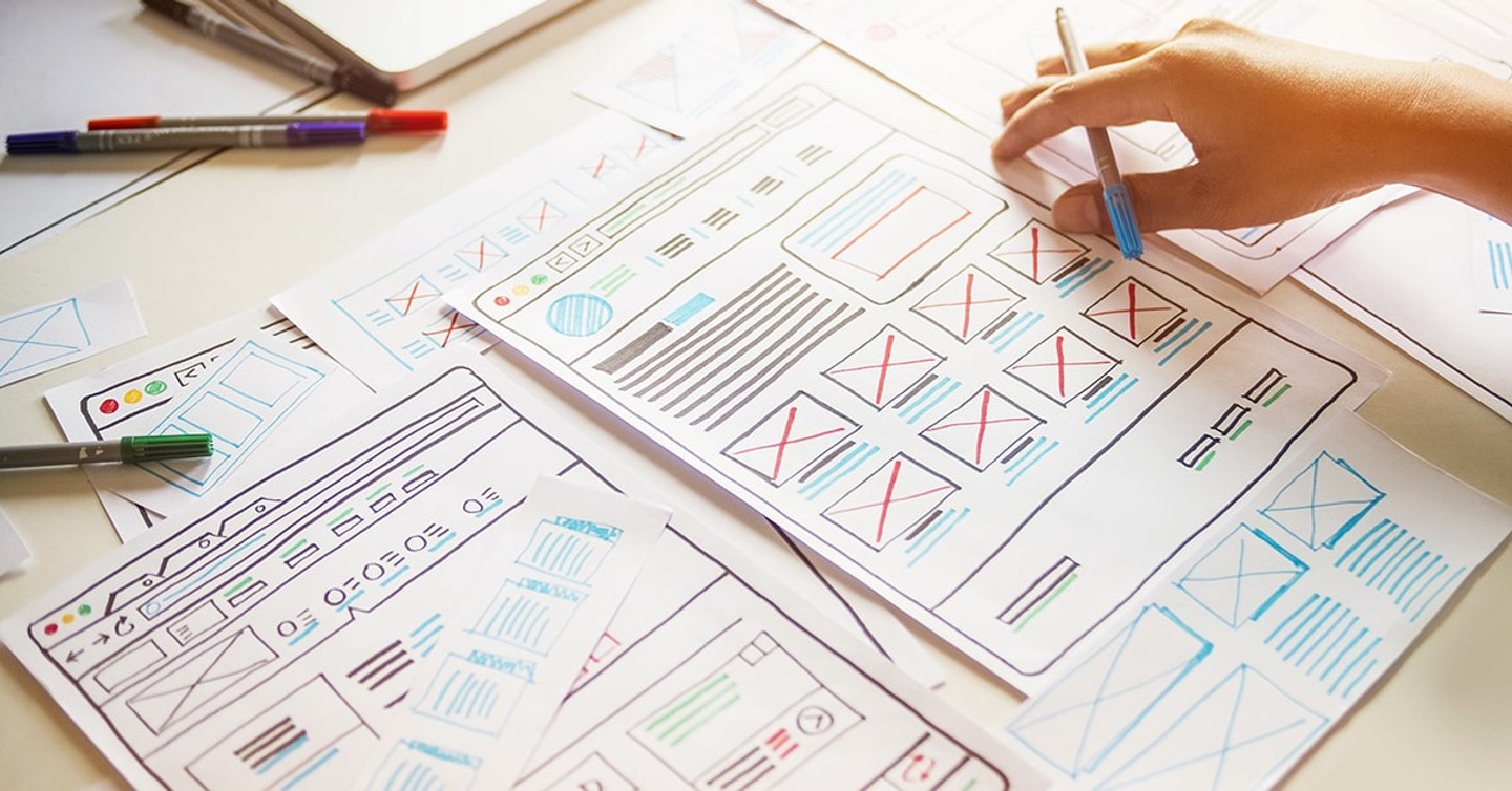 Illustration of a designer prototyping a first digital product in five iterative steps