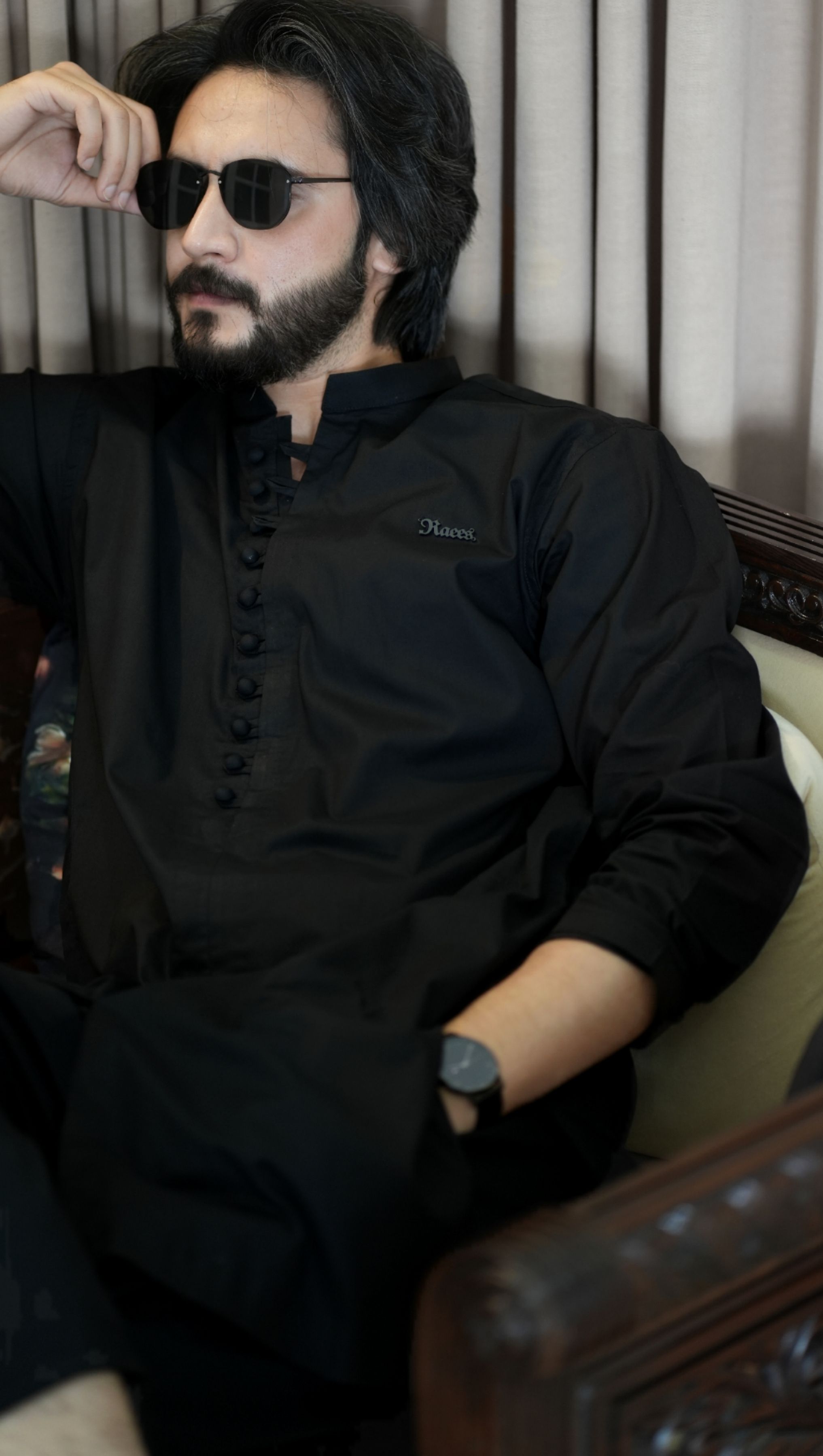 A Cut Black Kurta