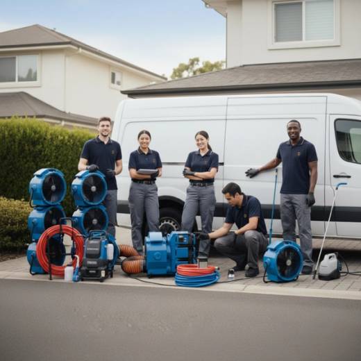 Pest control team posing with professional bed bug treatment equipment in front of an unmarked service van outside a suburban home, highlighting discreet and comprehensive service