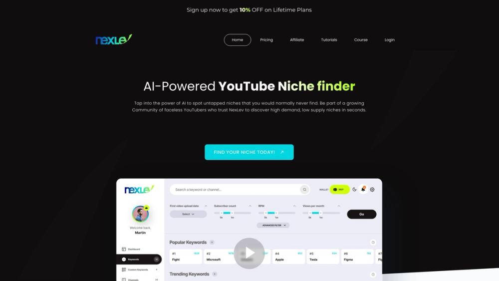 image for Nexlev - AI-Powered YouTube Niche Finder