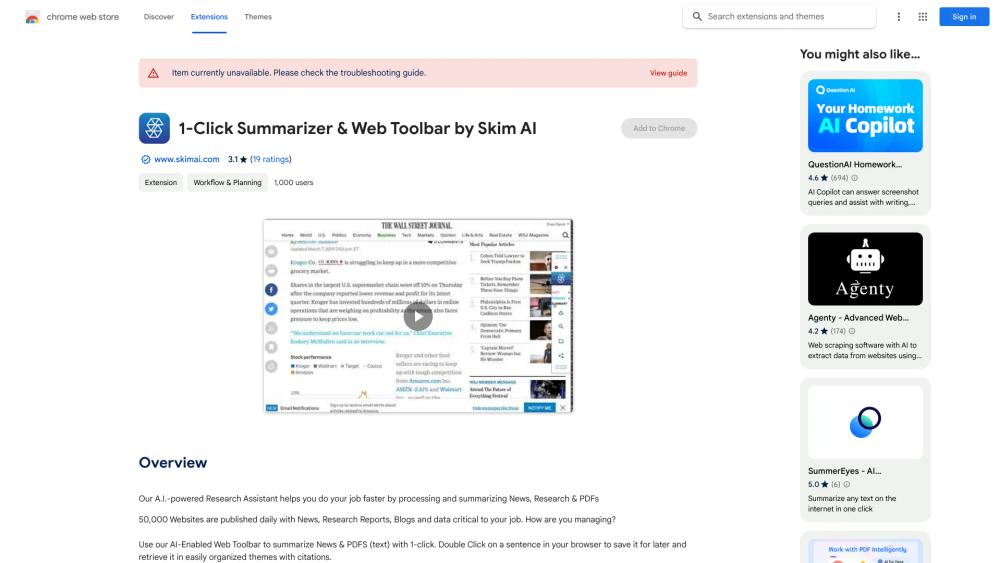 image for 1-Click Summarizer & Web Toolbar by Skim AI