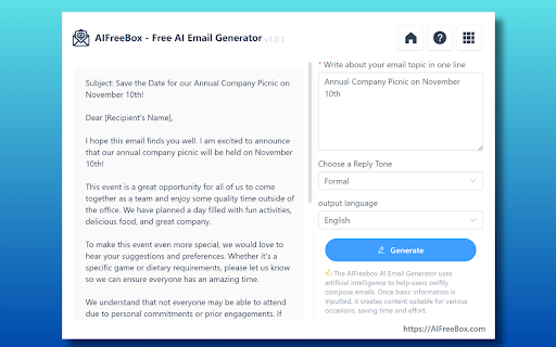 image for Free AI Email Writer Generator -AIFreebox