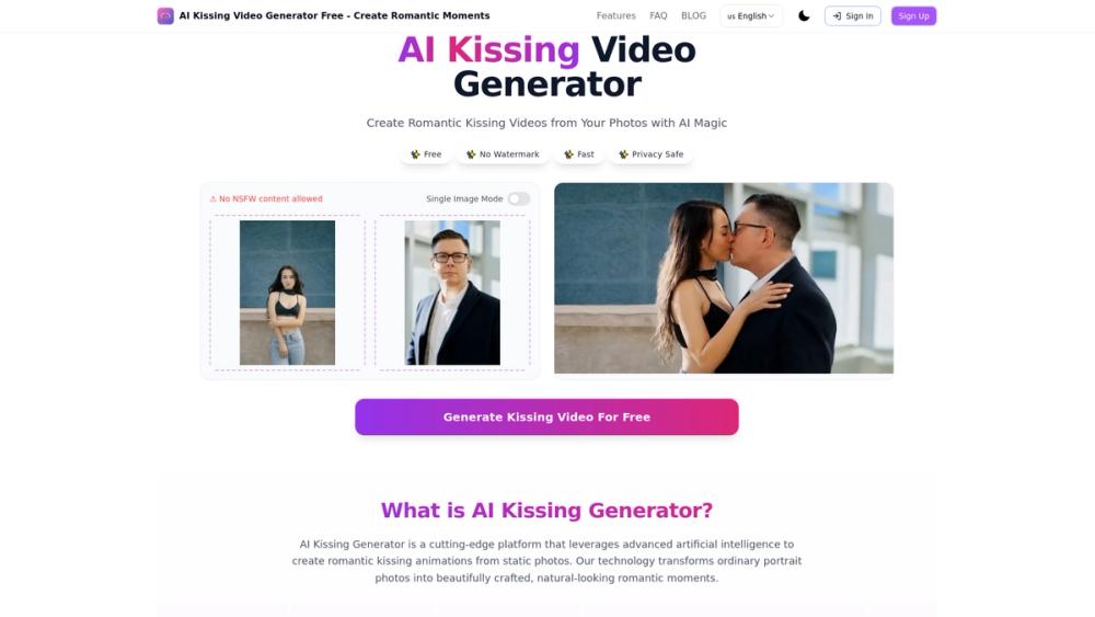 image for Free AI kissing video generator
