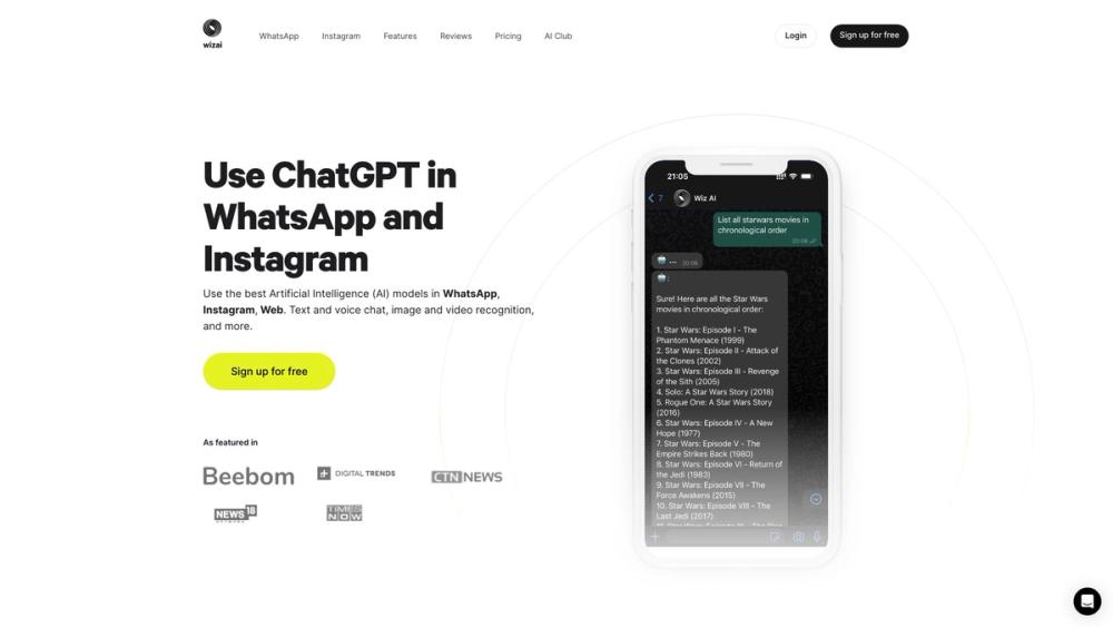 image for WizAI - ChatGPT for WhatsApp & Instagram