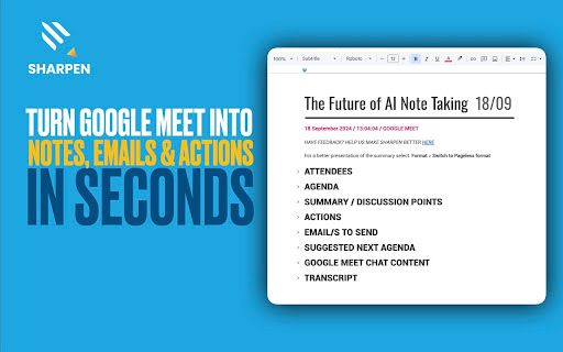 image for Sharpen AI: Turn Google Meets into notes, emails & actions in seconds.