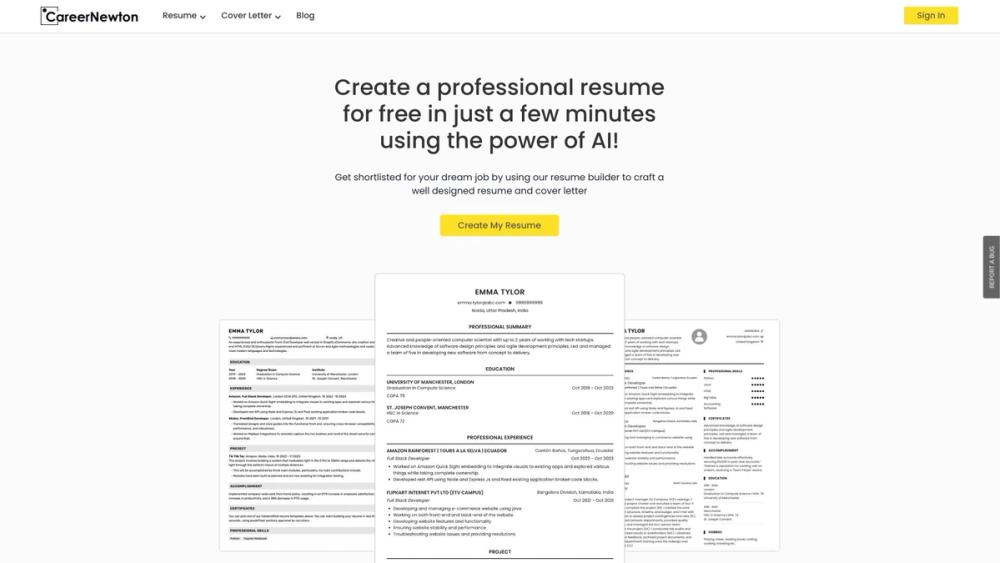 image for CareerNewton: AI powered Resume Builder