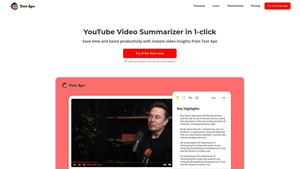 image for Text Ape | YouTube Summarizer
