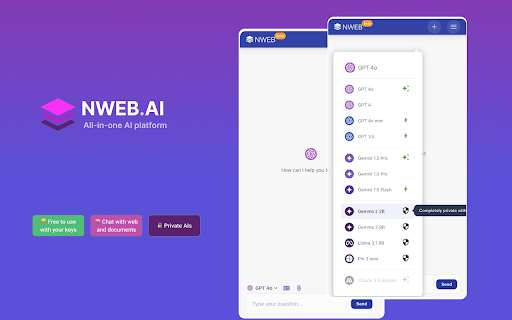 image for NWEB AI: ChatGPT, Gemini & Private AIs on Websites/Docs (Free with BYO Key)