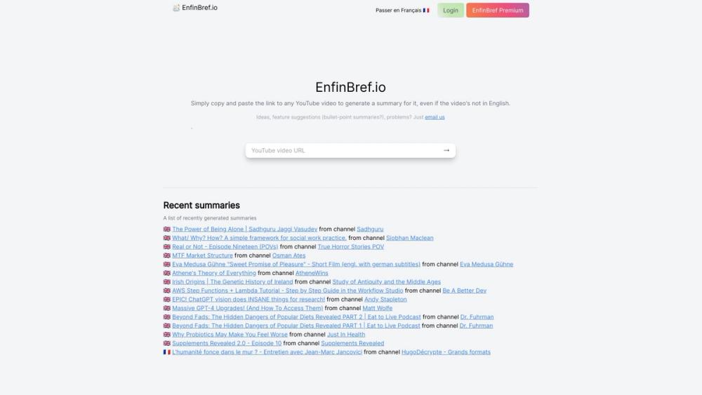 image for EnfinBref.io - AI Video Summaries