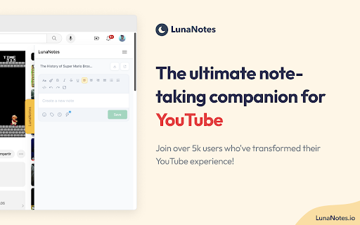 image for LunaNotes - Take notes on YouTube