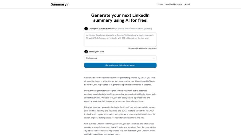 image for LinkedIn Summary Generator