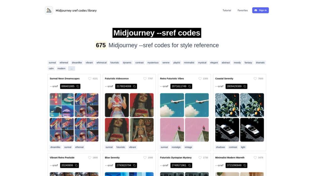 image for Midjourney --sref codes library