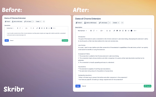 image for Skribr - Rewrite badly written task descriptions with one click