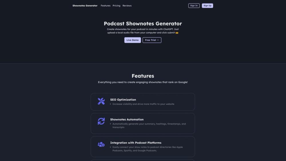 image for Podcast Shownotes Generator