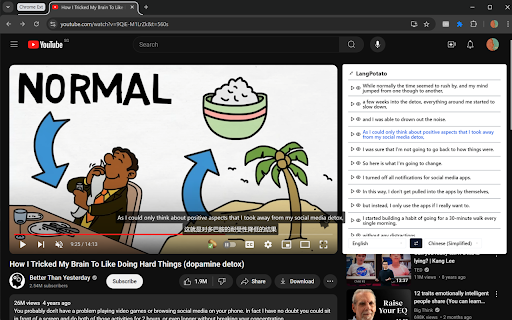 image for LangPotato: Dual-Caption YouTube for Language Learners