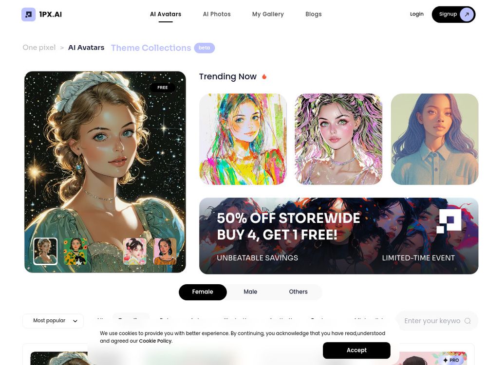 image for 1PX.AI The world's most advanced AI Avatars generator
