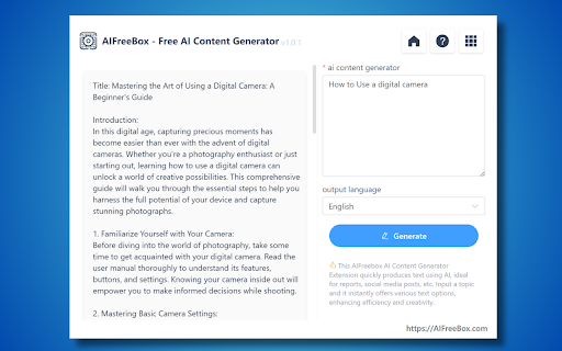 image for Free AI Content Generator Tool - AIFreebox