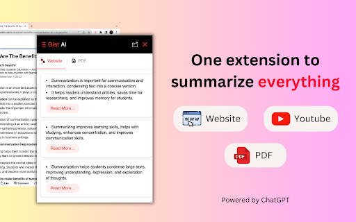 image for Gist AI:Web,YouTube,PDF Summarizer w/ ChatGPT