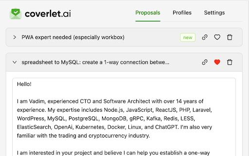image for CoverLet: Upwork Winning Proposal Generator
