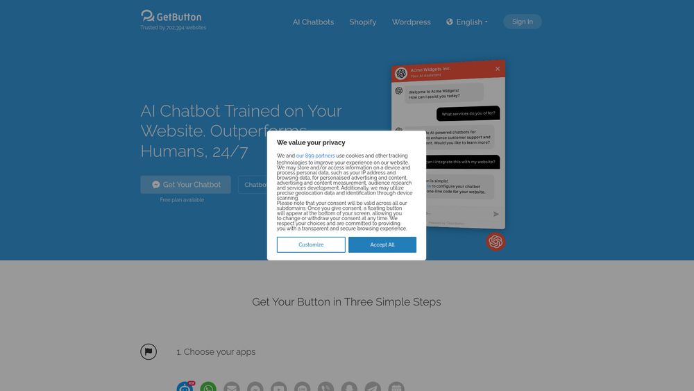 image for GetButton AI Chatbots for Websites