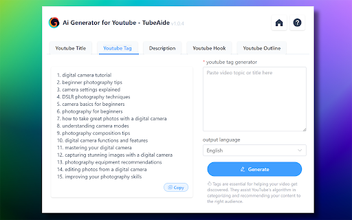 image for Free AI Tag Generator for Youtube - TubeAide