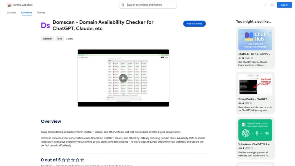 image for Domscan - Domain Availability Checker for ChatGPT, Claude, etc