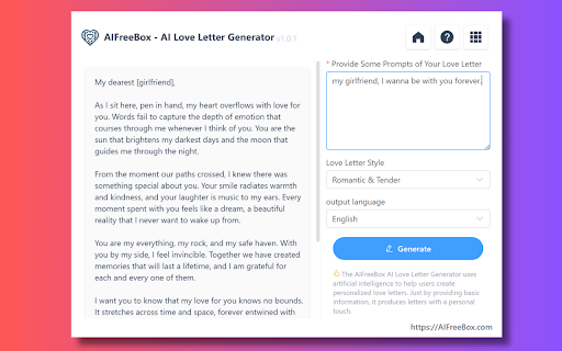 image for Free AI Love Letter Generator - AIFreebox