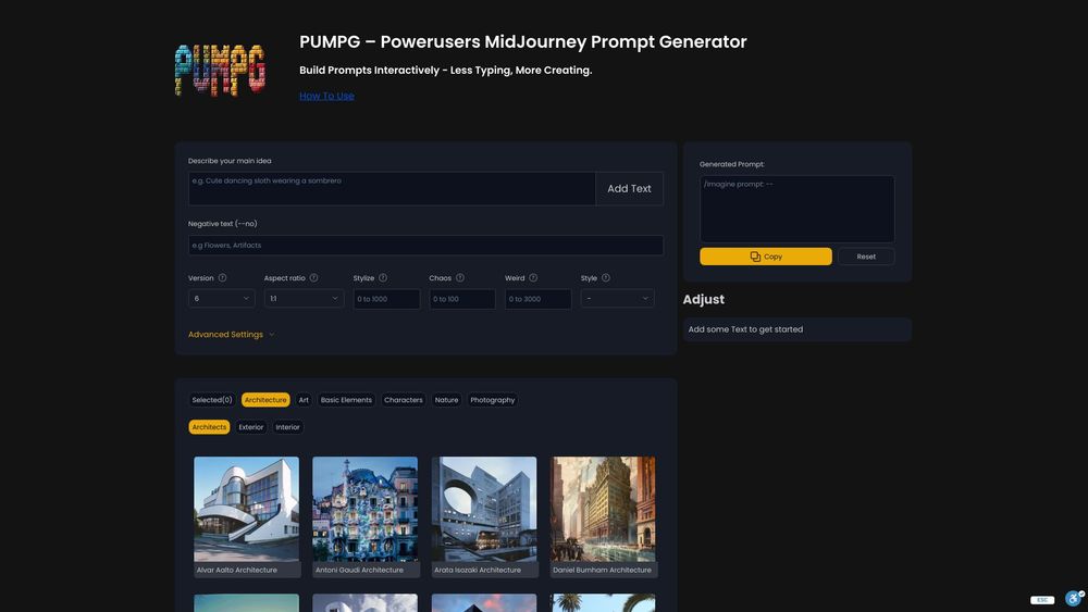 image for PUMPG - Midjourney Prompt Generator