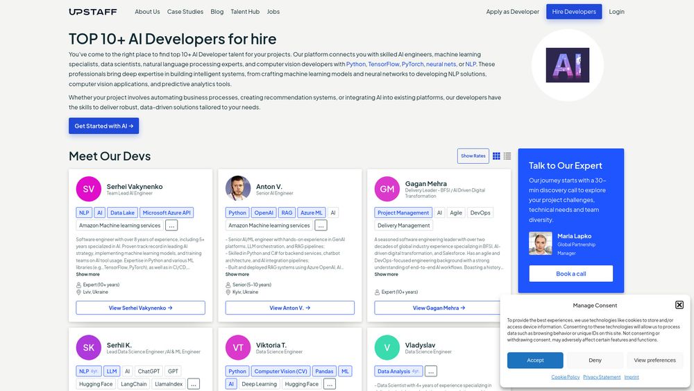 image for Hire AI Developers with Upstaff.com
