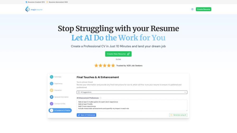 image for MagicResumeAI - Effortless CV Builder