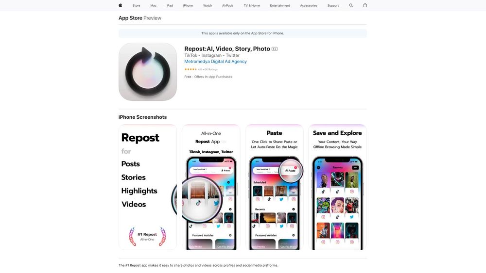 image for Repost AI : Instagram - Tiktok - Twitter