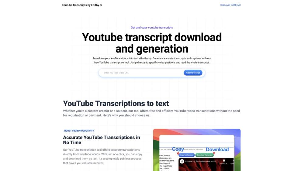 image for Youtube transcripts by Editby.ai