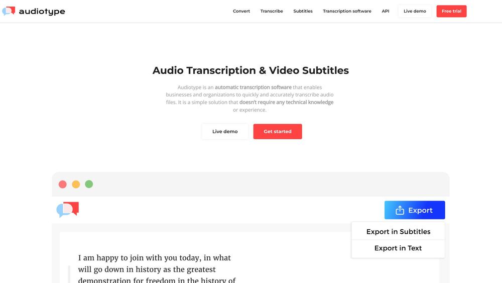 image for Audiotype - Audio Transcription and Video Subtitles