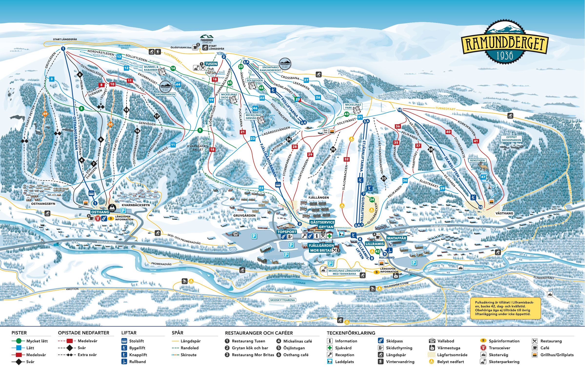 A map of a mountain ski resort.