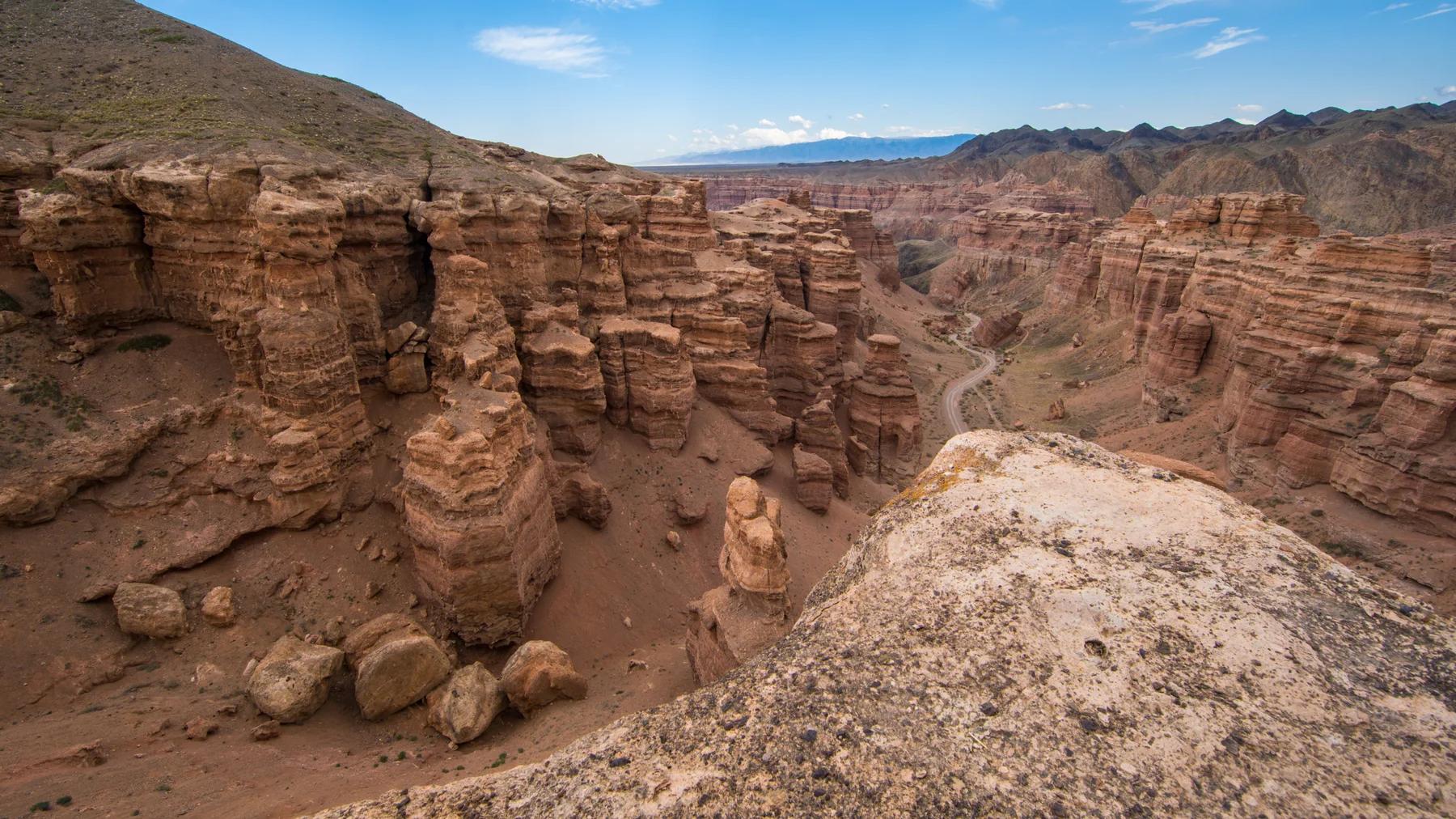 Red rock formations of Charyn canyon in Kazakhstan
