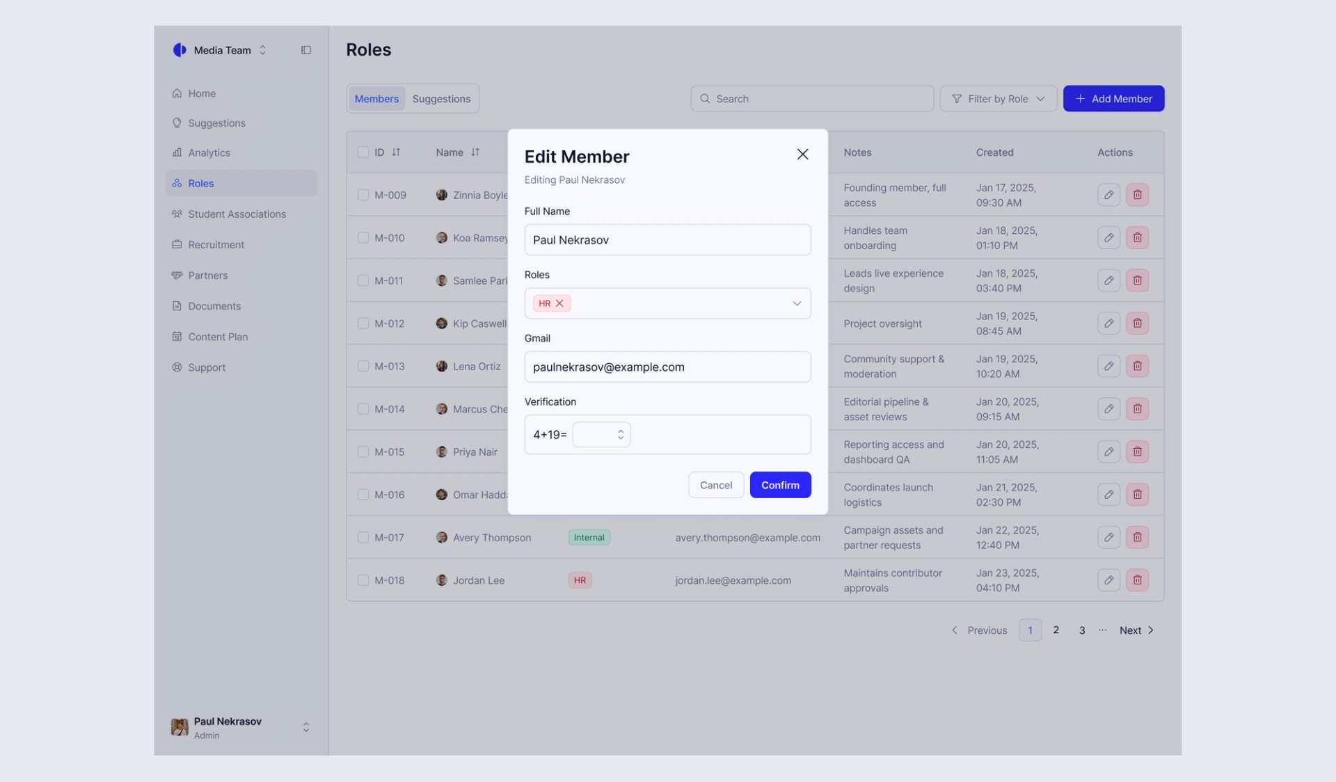 Roles — edit-member modal