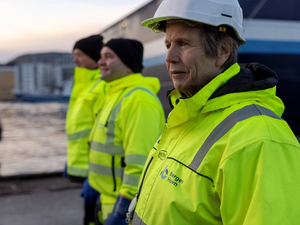 Arbeidere som ser utover havet
