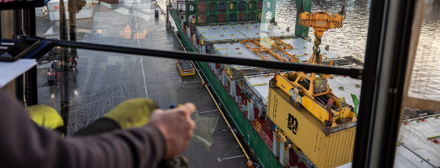 Our crane lifting a container