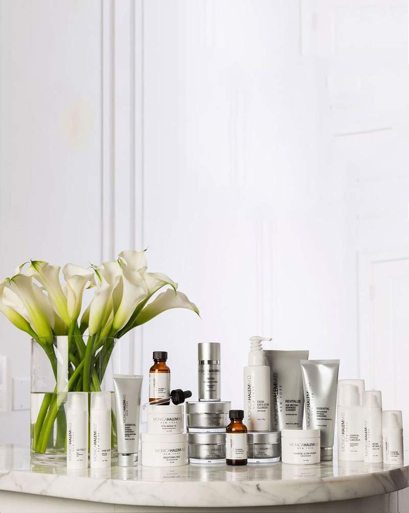 Monica Halem M.D. skincare collection with calla lilies