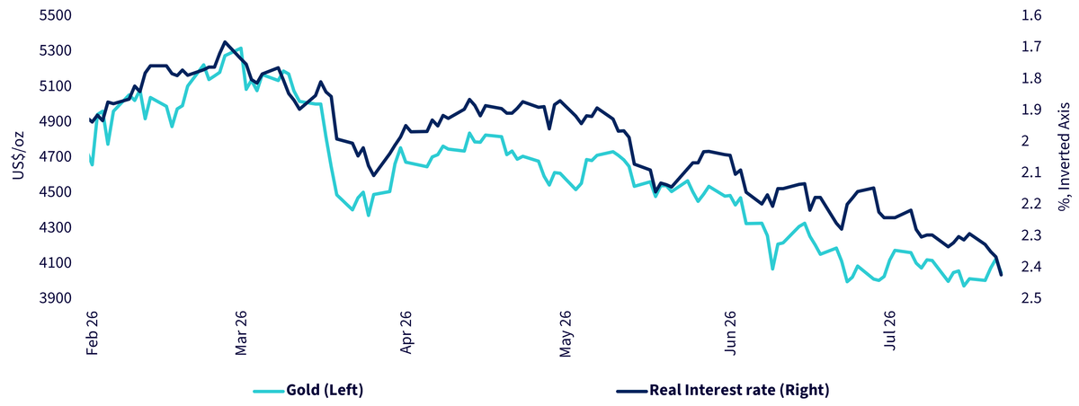 Gold vs. Real Rates (Treasury Inflation-Protected Securities Yield)