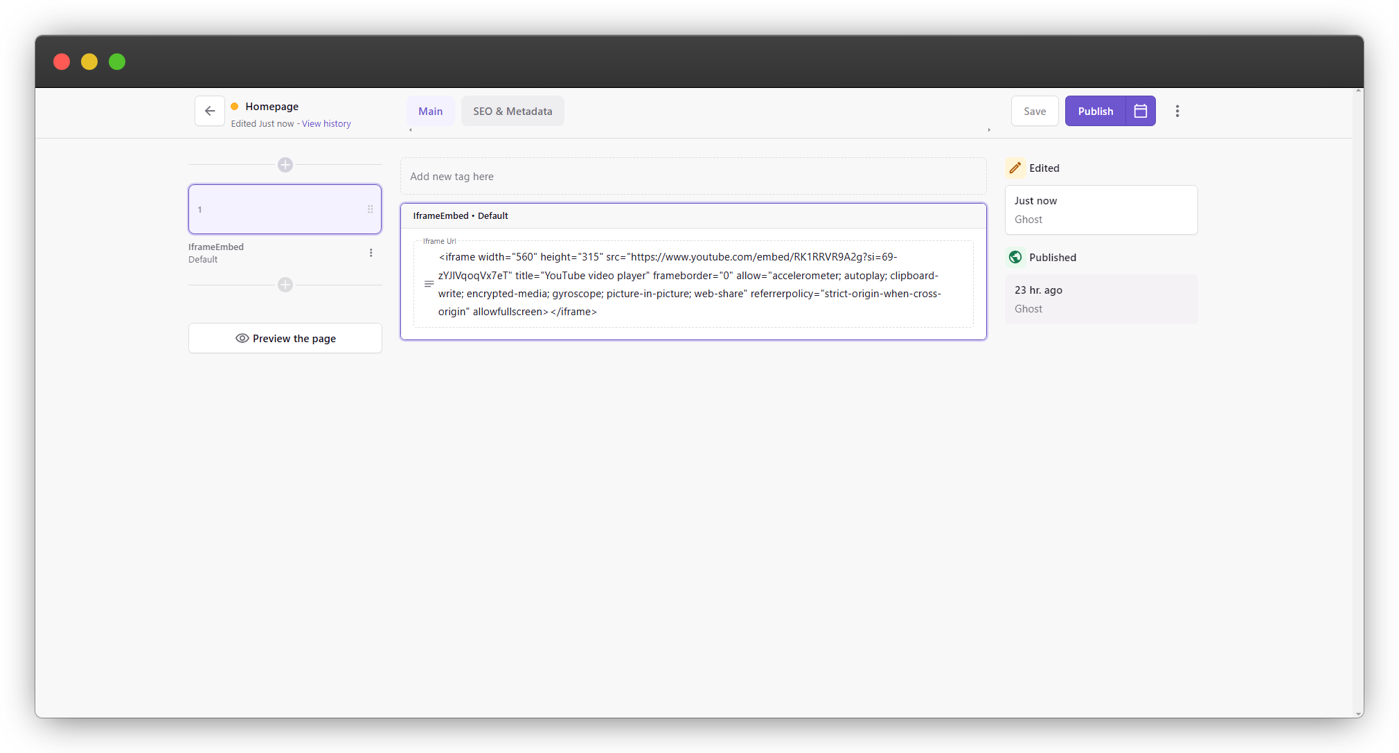 Save the changes and publish the page (3)