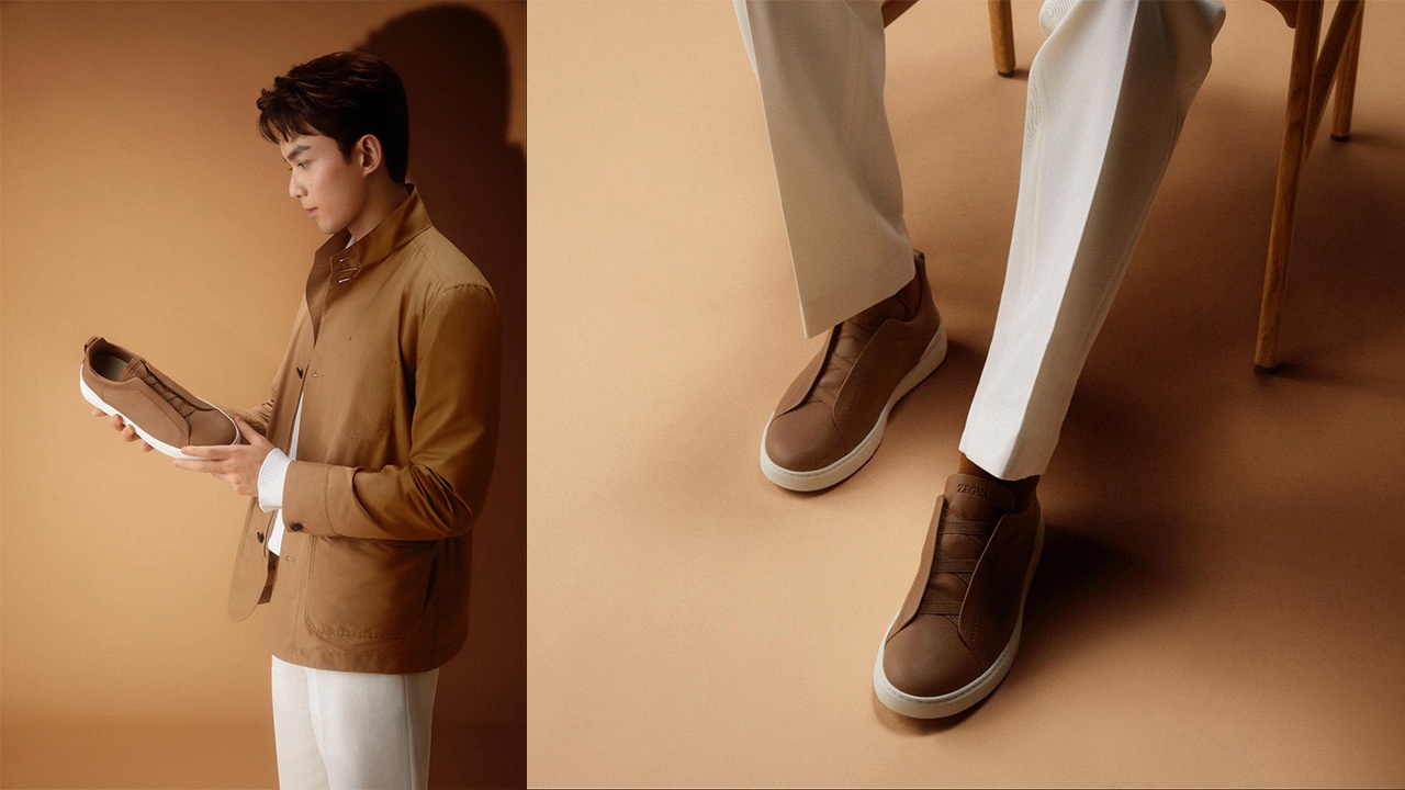 Zegna Global Ambassador Wu Lei's special pick of the Triple Stitch Secondskin Luxury Leisurewear Shoes. Photo: Zegna