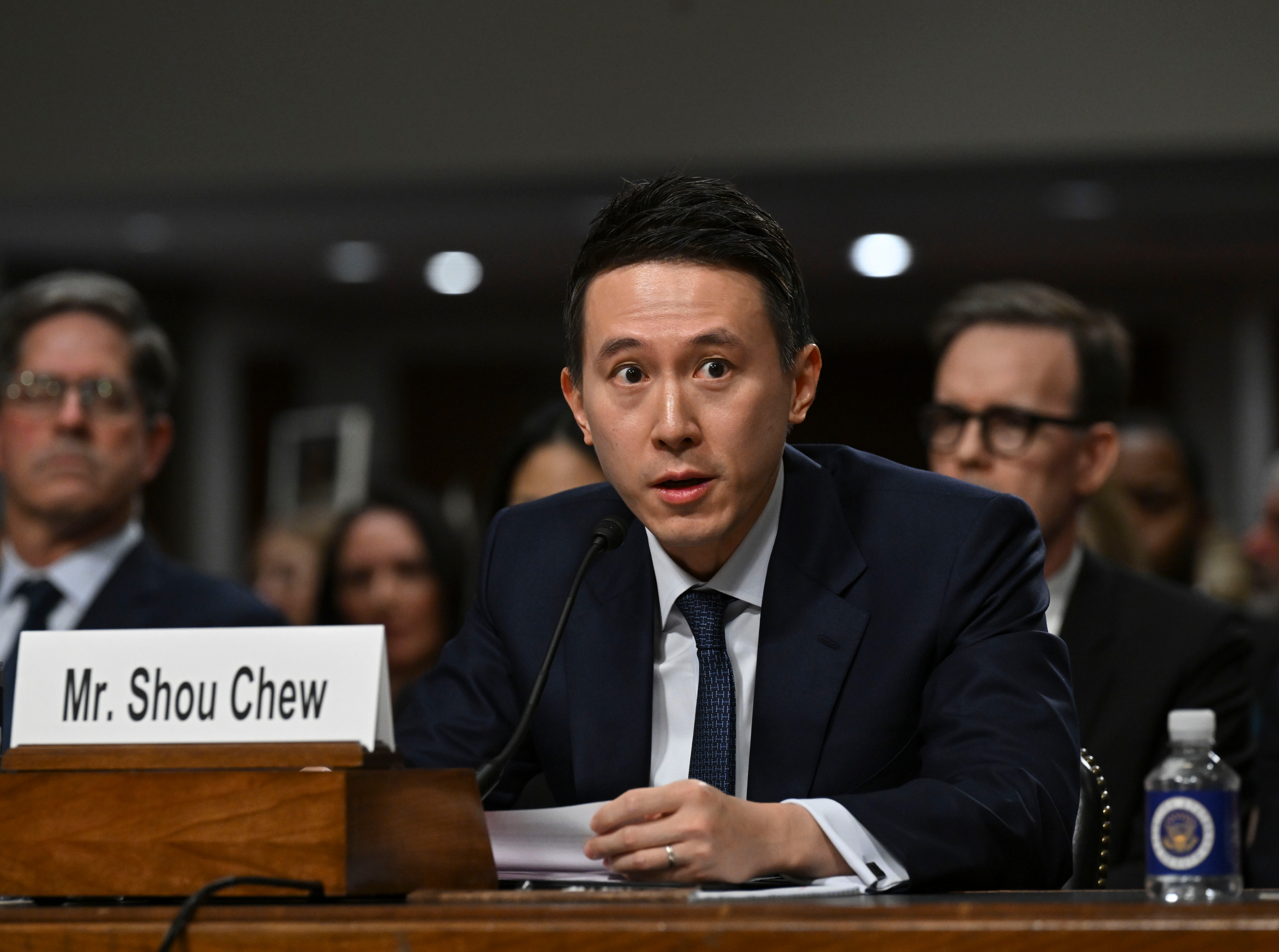 TikTok CEO Shou Zi Chew speaks during a Senate Judiciary Committee hearing featuring witnesses: Linda Yaccarino, CEO of X, Shou Chew, CEO of TikTok, Evan Spiegel, CEO of Snap, Mark Zuckerberg, CEO of Meta, and Jason Citron, CEO of Discord, on Capitol Hill on Wednesday, January 31, 2024, in Washington, D.C. Image: Getty Images