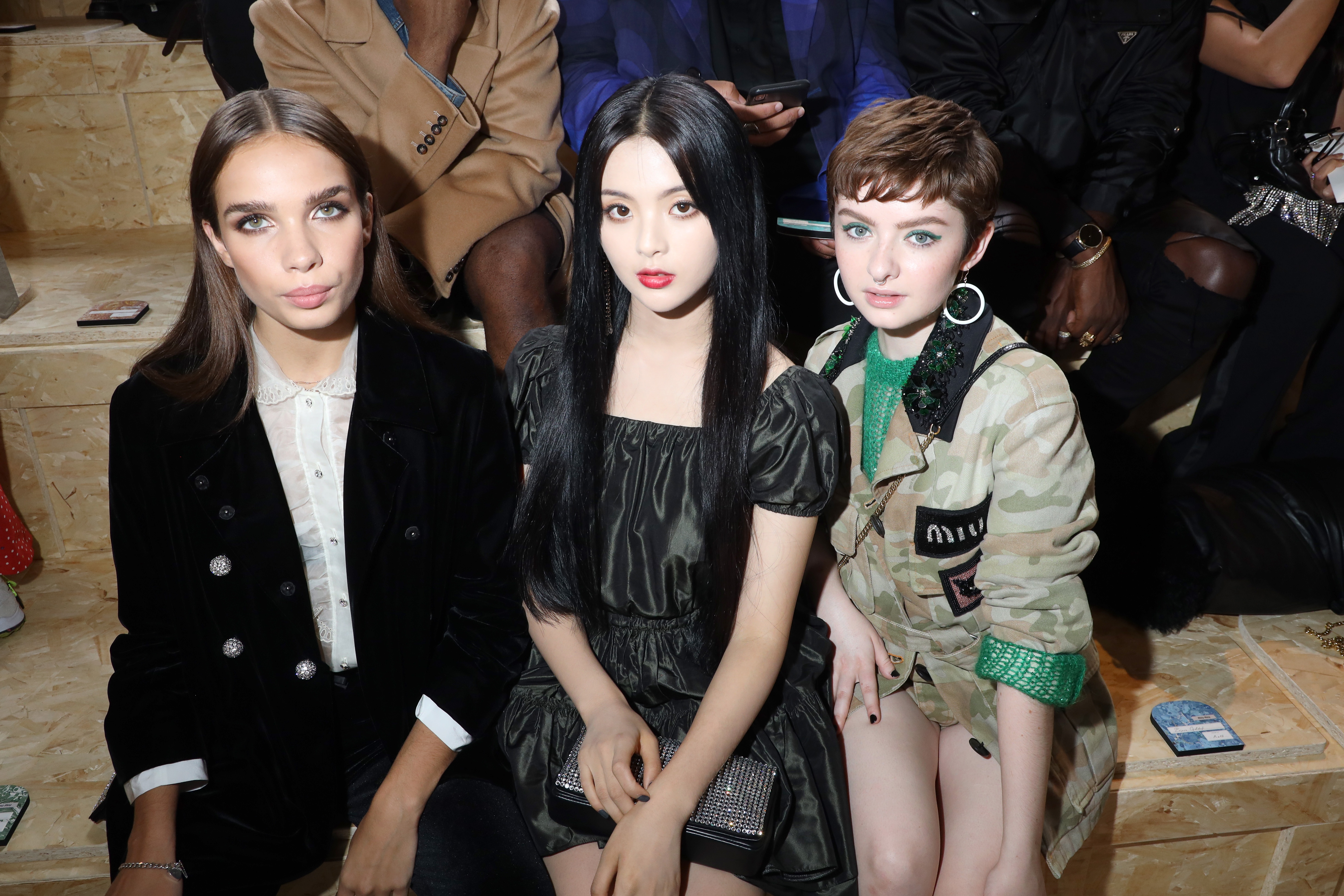 Left to right: Hanna Cross, Yang Chaoyue and Lachlan Watson attend the Miu Miu Womenswear Spring/Summer 2020 show as part of Paris Fashion Week on October 01, 2019 in Paris, France. Image: Getty Images